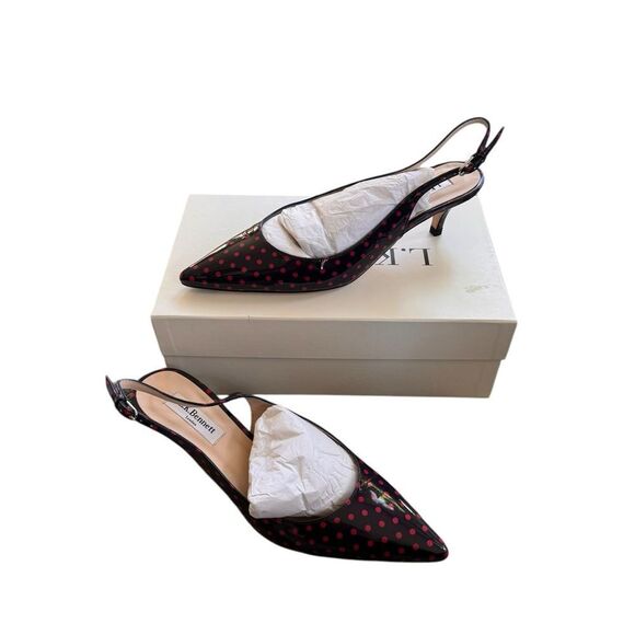 L.K. Bennett London Mira Kitten Heel Navy Red Polka Dot 40 NEW - Picture 1 of 12